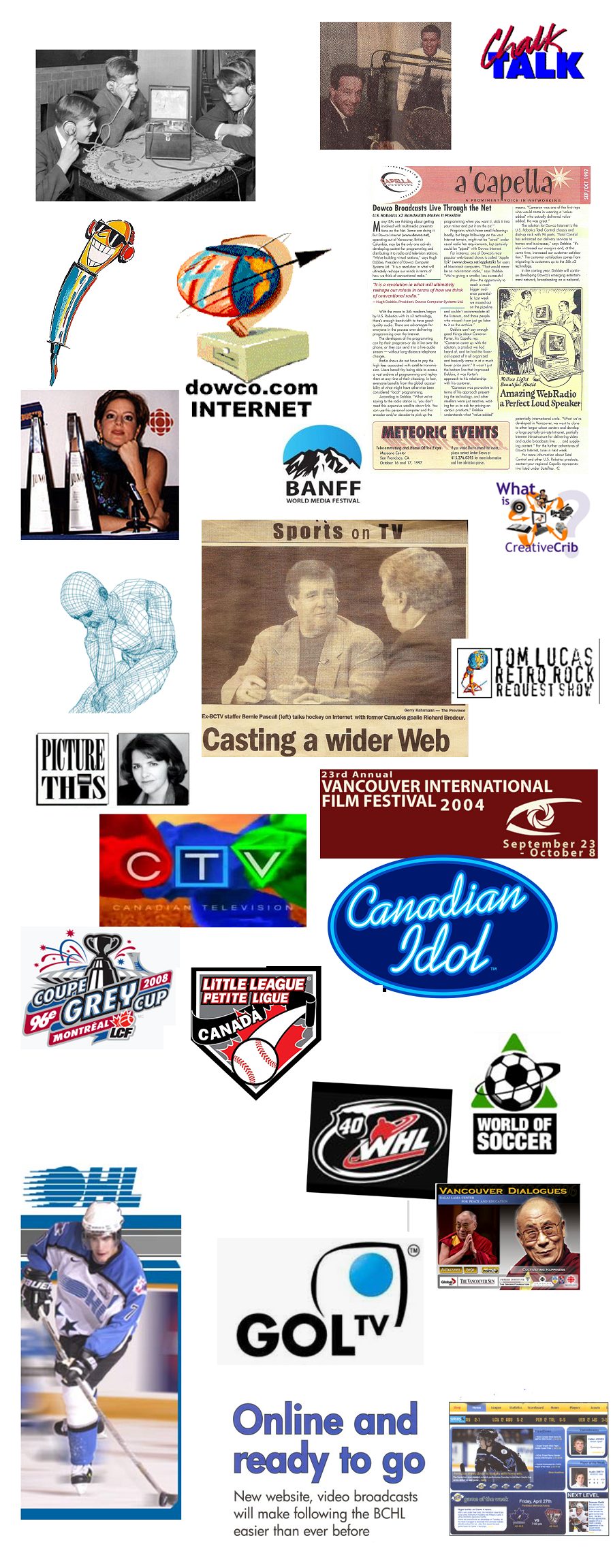 A collage of INSINC clients, shows and press clippings